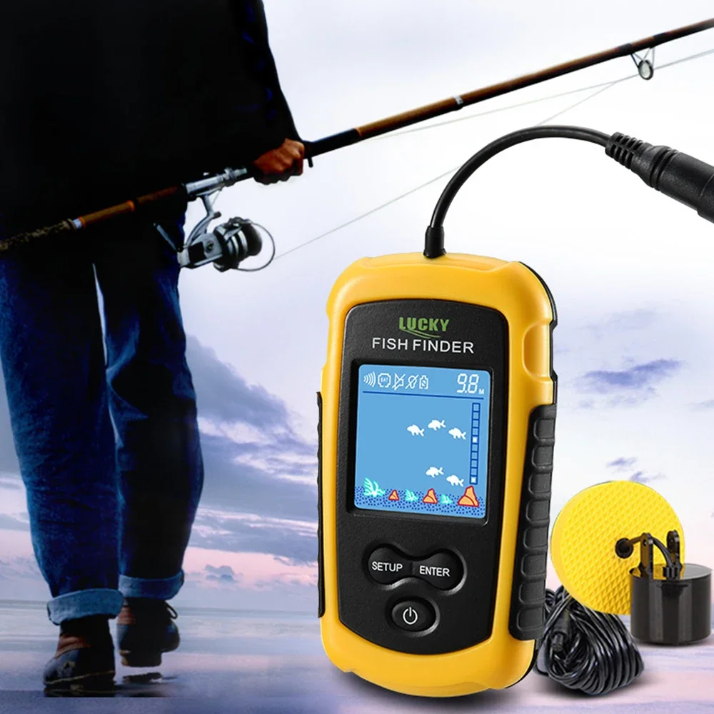 ラッキー液晶カラースクリーンポータブル有線魚群探知機 100 - Fishing Depth Finder のレビューと価格